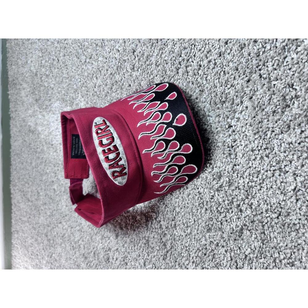 Racegirl Red Cotton Visor Cap with Flame Design